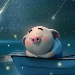🐷 9e3a7632 pig, cute, cartoon, stars, boat, dreamy, night whatsapp sticker