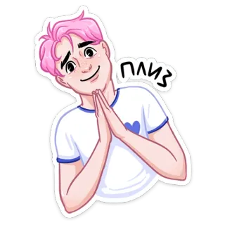 🙏 18ae3be1 плиз memohon, permintaan, kartun, anak laki-laki, rambut pink, karakter kartun telegram sticker