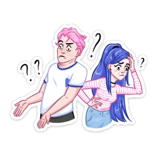 🤦 315eb309 kebingungan, tanda tanya, kartun, pasangan, keraguan, hubungan, emosi telegram sticker