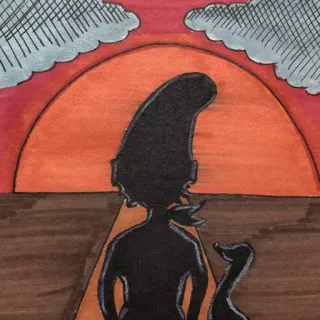 🐾 627db98f Silueta, Persona, Perro, Atardecer, Nubes, Carretera, Paisaje, Cielo telegram sticker