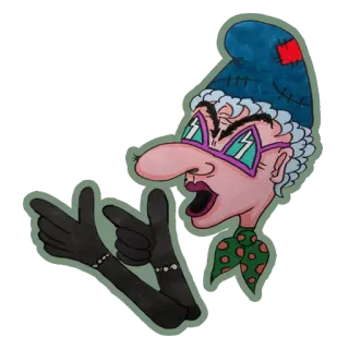 👈 831ad179 dibujo animado, anciana, personaje, ilustración, guantes, gafas, sombrero, bufanda telegram sticker