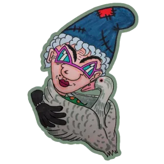 👫 f523d3d5 Dibujo animado, Personaje, Mujer, Ganso, Guantes, Sombrero telegram sticker