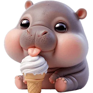 🍦 076e1886 Nilpferd, Eis, süß, Cartoon, Tier, Dessert telegram sticker