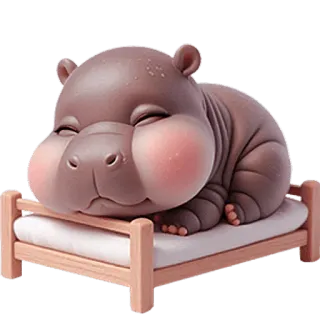 😴 2e088b7b Nilpferd, schlafend, Bett, süß, Tier, Cartoon, entspannend telegram sticker