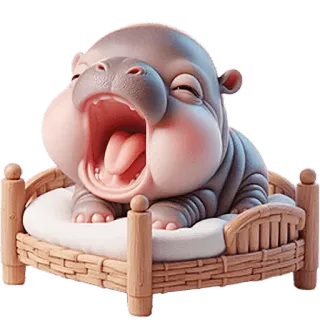 🥱 e0094948 Nilpferd, Tier, niedlich, Bett, gähnen, schläfrig, Nilpferd Baby telegram sticker
