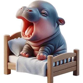 🥱 15418e76 nijlpaard, dier, cartoon, bed, geeuw, schattig, slaperig telegram sticker