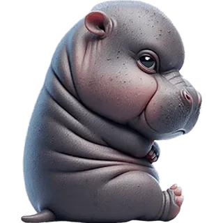 ☺️ 4b19b8d0 nijlpaard, dier, schattig, baby nijlpaard, wilde dieren, zoogdier, verdrietig, zittend telegram sticker