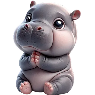 🙏 597c5246 nijlpaard, cartoon, dier, schattig, kawaii, zittend telegram sticker