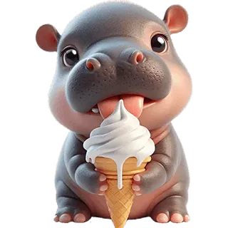 😋 6a440bff nijlpaard, ijs, cartoon, dier, schattig, dessert telegram sticker
