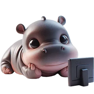 📺 999aec44 nijlpaard, computer, schattig, dier, cartoon, kawaii, kijkt telegram sticker