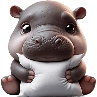 😴 a6f4749b nijlpaard, schattig, cartoon, dier, kussen, baby telegram sticker