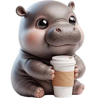 🧋 cfd0058b nijlpaard, dier, schattig, koffie, kawaii, cartoon, sticker telegram sticker