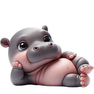 ☺️ f4352a3d nijlpaard, baby nijlpaard, schattig, dier, cartoon, liggend, aanbiddelijk telegram sticker
