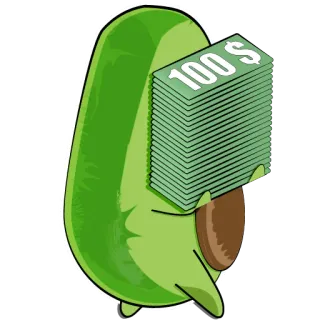 💵 136b6c6d 100 $ Avocado, Geld, Cartoon, Stapel, Reichtum, Finanzen, Dollar telegram sticker