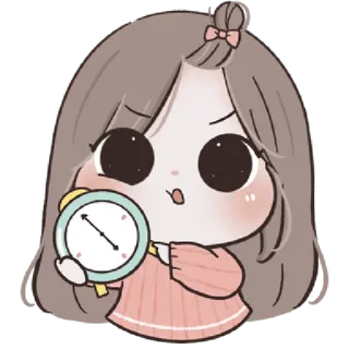 🩰 27aa86aa สติกเกอร์, การ์ตูน, น่ารัก, ผู้หญิง, นาฬิกาปลุก, เวลา telegram sticker