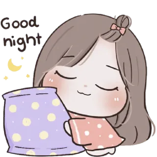 🩰 9327baf9 Good night ราตรีสวัสดิ์, การนอนหลับ, การ์ตูน, ผู้หญิง, หมอน, ดาว, พระจันทร์ telegram sticker