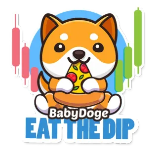 🍕 d4e270d2 BabyDoge EAT THE DIP doge, criptomoeda, finanças, meme, pizza, cachorro telegram sticker