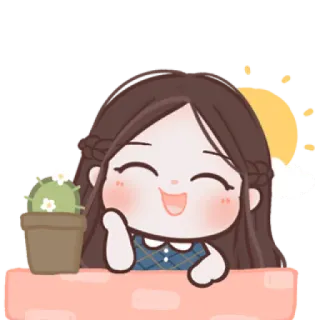 🧸 1fca4343 dibujos animados, chica, lindo, feliz, cactus, sol, kawaii telegram sticker