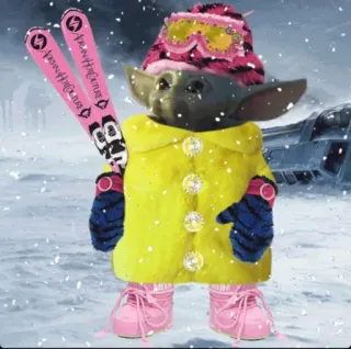 🥶 8cefe913 Baby Yoda ARIANNA HAUTE COUTURE Baby Yoda, Grogu, skiing, winter, snow, fashion telegram sticker