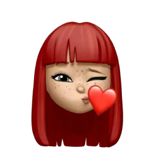 😘 0f3a9d27 Emoji, Rambut merah, Berkedip, Hati, Cium, Stiker telegram sticker