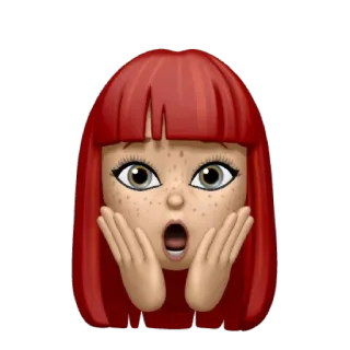 😱 b562c3ae Emoji, Memoji, Bersemangat, Terkejut, Kaget, Rambut merah, Bintik-bintik, Wanita telegram sticker
