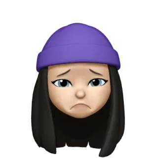 💜 7c3de496 表情符号, 悲伤, 女孩, 紫色毛帽, 表情, 哭泣 telegram sticker