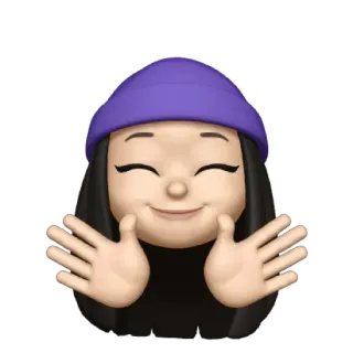 💜 bf9a78c2 表情符号, 拟我表情, 女孩, 毛线帽, 微笑, 手, 拥抱 telegram sticker