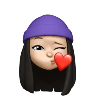 💜 ea1fc1dd 表情符号, 头像, 眨眼, 爱心, 紫色毛线帽 telegram sticker