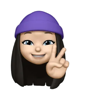 💜 ee56ca5e 表情符号, 和平标志, 女人, 无檐小便帽, 女孩, 头像, Memoji telegram sticker