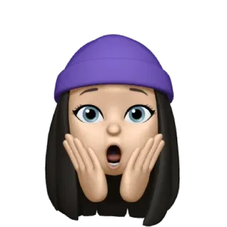 💜 f77b81e6 表情符号, 震惊, 惊讶, 紫色帽子, 女孩, 卡通 telegram sticker