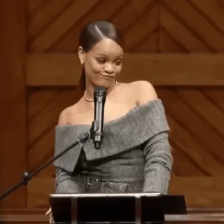 😏 052df791 Rihanna Рианна, певица, знаменитость, женщина, микрофон, платье, человек telegram sticker