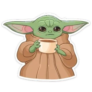 ☕️ f98768df Baby Yoda เบบี้โยดา, โกรกู, สตาร์ วอร์ส, น่ารัก, กาแฟ, มีม telegram sticker