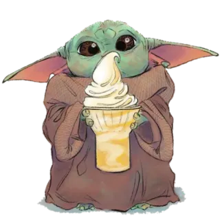 🍦 687545e0 Grogu Grogu, Baby Yoda, lody, słodkie, Gwiezdne Wojny, The Mandalorian, kreskówka, fan art telegram sticker