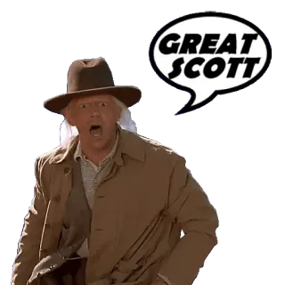 😱 42b45834 Doc Brown Back to the Future GREAT SCOTT 布朗博士, 回到未来, 我的老天, 电影, 80年代 whatsapp sticker
