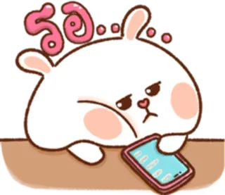 😌 4af12202 รอ... thỏ, chờ đợi, chán, điện thoại, động vật, dễ thương, hoạt hình telegram sticker