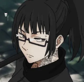 🖤 4f985491 Maki Zenin Jujutsu Kaisen Anime, Manga, Jujutsu Kaisen, Maki Zenin, Bril, Tatoeage, Hart whatsapp sticker