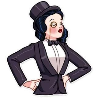 🧐 ebe1822b 女性, 高顶礼帽, 单片眼镜, 西装, 正装, 优雅 telegram sticker