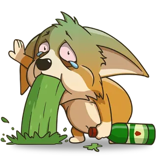 😷 6e686689 dog, vomit, sick, alcohol, drunk, cartoon telegram sticker