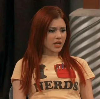 🤍 f399b431 I <3 NERDS オタク, オタク大好き, ハート, ファッション, 赤髪, 女性, Tシャツ telegram sticker