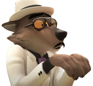 😳 28b4e471 Mr. Wolf The Bad Guys lupo, cartone animato, personaggio, film, vestito, cappello, occhiali telegram sticker