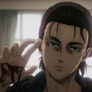 ✖️ 071d866a Eren Yeager Attack on Titan Anime, Charakter, Blut, Gewalt, Geste, Mittelfinger telegram sticker