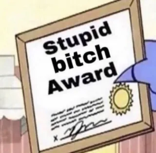 🤡 6580a4ce Stupid bitch Award 수상, 불쾌한, 모욕, 증명서, 밈 whatsapp sticker