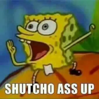 🤡 f3cbc02f Spongebob Spongebob Squarepants SHUTCHO ASS UP 스폰지밥, 밈, 닥쳐, 웃긴, 만화, 니켈로디언, 티비쇼 whatsapp sticker