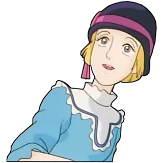 😀 aa604300 garota anime, vestido azul, chapéu, desenho animado, mulher, retrato telegram sticker