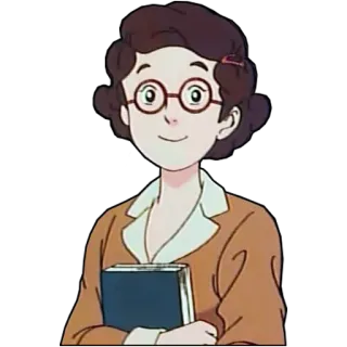 😀 e7dca61a mulher, professora, livro, óculos, retrô, desenho animado telegram sticker