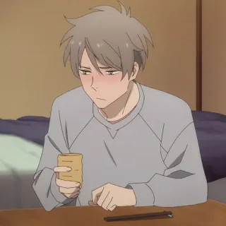 💵 395d1700 Anime, Chico, Bebiendo, Taza, Palillos telegram sticker