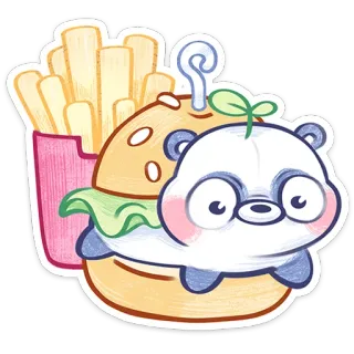 ⭐ eb3946b8 panda, burger, kentang goreng, makanan, imut, kartun, stiker telegram sticker
