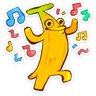 🍌 e5cabba6 banaan, dansen, cartoon, fruit, feest, muziek, feestje telegram sticker