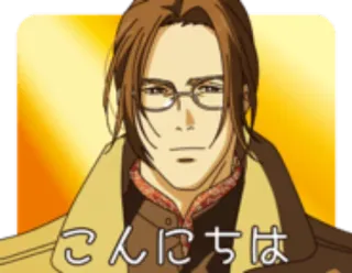 🙂 ebed74b4 こんにちは anime, homme, lunettes, cheveux bruns, japonais whatsapp sticker