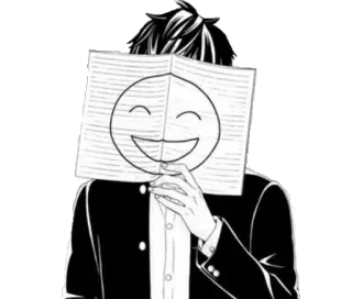 😄 52810b3c 애니메이션, 만화, 소년, 미소, 행복, 얼굴, 흑백 telegram sticker